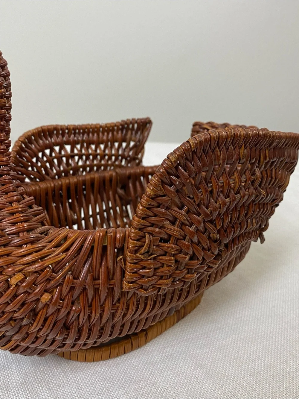 Vintage Wicker/Woven Duck with Wood Bill Basket